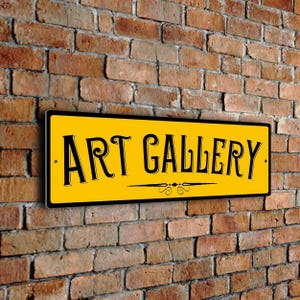Vintage Style Art Gallery Sign: Durable Weatherproof Design Yellow (Black Text)