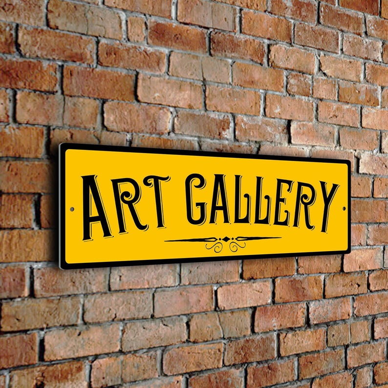 Vintage Style Art Gallery Sign: Durable Weatherproof Design Yellow (Black Text)