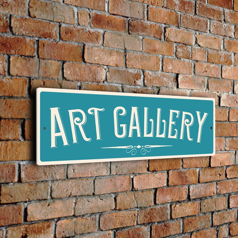 Vintage Style Art Gallery Sign: Durable Weatherproof Design Blue