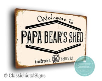 Papa Bear’s Shed Sign, Personalized Garage Gift for Dad