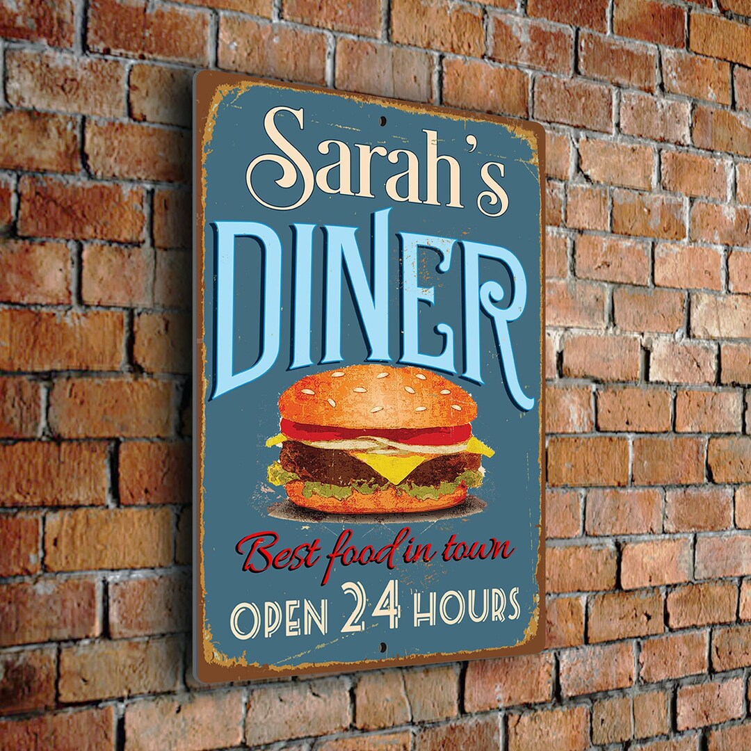 Dinner Set Sign Personalized Diner Sign: Retro Kitchen Decor, Custom Name Plaque - Etsy