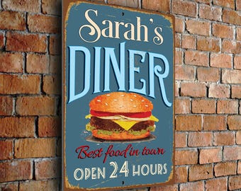 Personalized Diner Sign: Retro Kitchen Decor, Custom Name Plaque