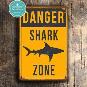 SHARK ZONE SIGN, Shark Zone Signs, Bar Signs, Vintage style Shark Zone Sign, Shark Signs, Shark Decor, Man Cave Decor, Danger Shark Zone image 2