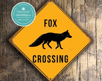 FOX CROSSING SIGN - Fox Crossing Signs, Foxes, Warning Fox Crossing, Fox Signs, Fox Decor, Fox Xing, Yellow Sign, Foxes Crossing sign