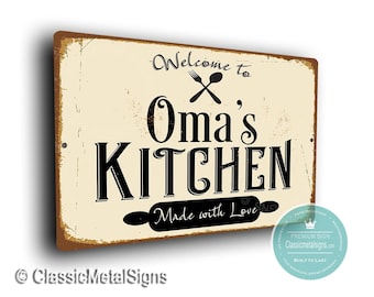 Oma’s Kitchen Sign, Vintage Metal Gift for Grandma and Home Cooks
