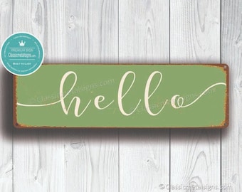 Hello Sign: Rustic Vintage Wall Decor (12x4 or 20x6 inches)