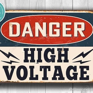Vintage Danger High Voltage Sign, Custom Text (Outdoor Durable)