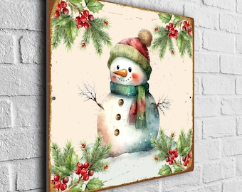 Vintage Style Christmas Snowman Sign: Rustic Holiday Decor