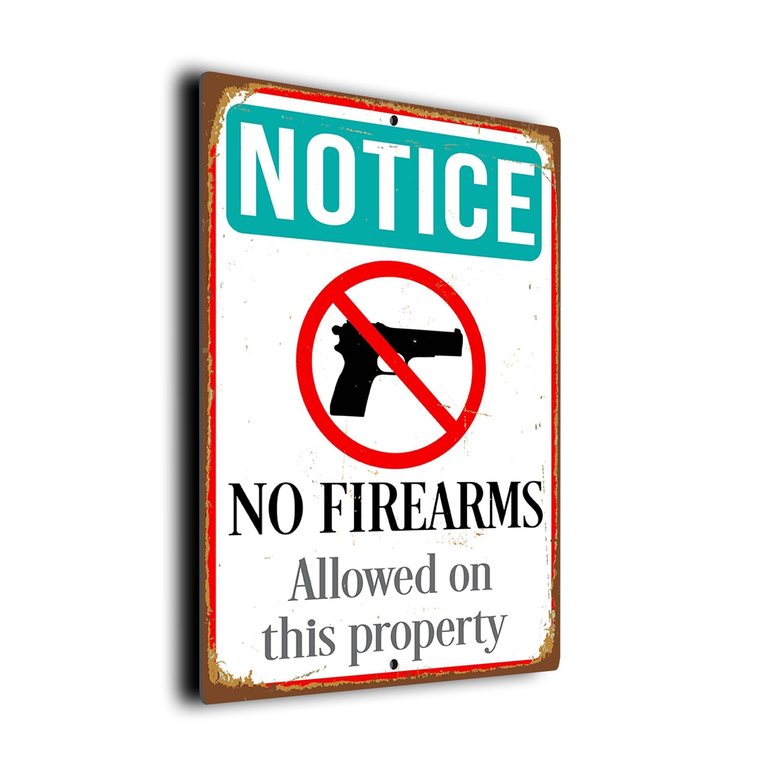 No Firearms Allowed Sign Label - 5" X 8" Laminated Vinyl, Indoor/Outdoor Use, Black/Red On White