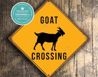 GOAT CROSSING SIGN - Goat Crossing Signs, Goats, Warning Goat Crossing, Goat Signs, Goat Decor, Goat Xing, Yellow Sign, Goats Crossing sign