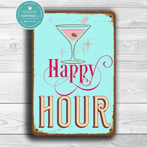 HAPPY HOUR BAR Sign, Happy Hour Bar Signs, Vintage style Happy Hour Sign, Bar Sign, Happy Hour, Home Bar Sign, Home Bar Decor, Home Wet Bar