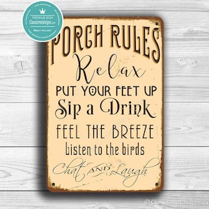 Vintage Style Porch Rules Sign: Rustic Aluminum Composite Decor
