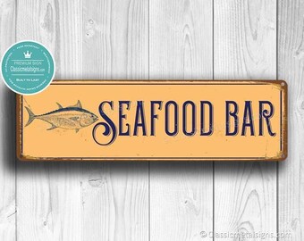 Vintage Seafood Bar Sign: Rustic Kitchen or Restaurant Decor