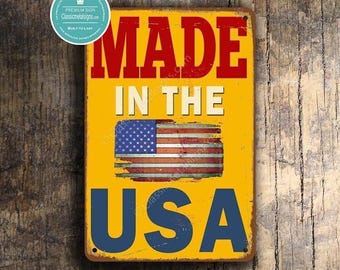 Made in USA Sign, Vintage Style Rustic Look (Indoor/Outdoor, Multiple Sizes)