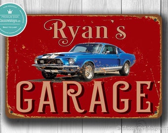 SIGNE DE GARAGE PERSONNALISÉ, Panneaux de garage personnalisables, Panneau de garage de style vintage, Décor de garage, Garage Mustang, Cadeau pour les amateurs de voitures, Mustang