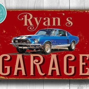 Cartello personalizzato per garage Mustang: regalo in stile vintage per gli amanti delle auto.
