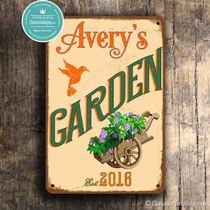 CUSTOM GARDEN SIGN, Personalized Garden Sign, Vintage style Garden Sign, Customizable Garden sign, Custom Outdoor Sign, Garden Plaque image 1