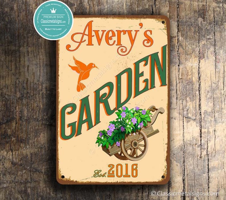 CUSTOM GARDEN SIGN, Personalized Garden Sign, Vintage style Garden Sign, Customizable Garden sign, Custom Outdoor Sign, Garden Plaque image 1