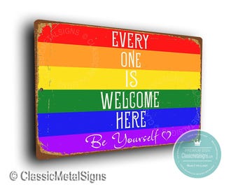 Everyone is Welcome Here Sign: Inclusion LGBT Equality Pride Rainbow Decor