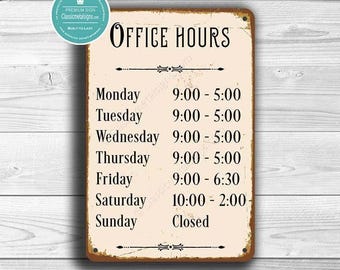 Customizable Office Hours Sign: for Businesses or Home Offices, Vintage Inspired Professional Décor