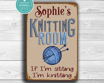 CUSTOM KNITTING ROOM Sign, Personalized Knitting Room Sign, Vintage style Knitting Room Sign, Customizable Signs, Knitting Room Decor,