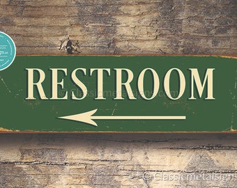 Restroom Sign with Arrow, Restroom Signs, Vintage style Restroom Sign, Directional Restoom Sign, Restroom Door Sign, Restroom Wall Sign