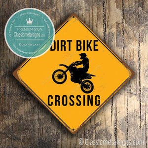 Dirt Bike Crossing Sign: Rustic Outdoor Trail Decorative Wall Art