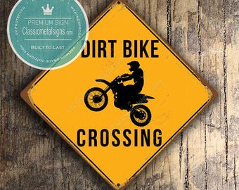Dirt Bike Crossing Sign: Rustic Outdoor Trail Decorative Wall Art