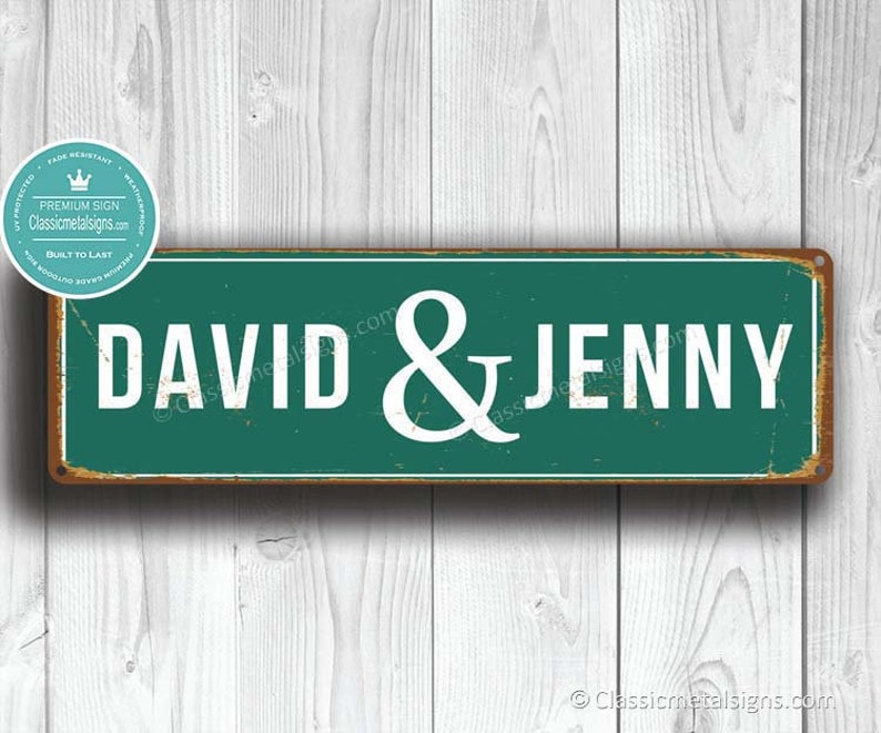 Custom COUPLE STREET SIGN, Personalized Couple Sign, Vintage style Street Sign, Cusomizable sign, Custom Outdoor Sign, Street sign decor image 1