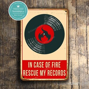 Rescue My Records Sign: Vintage Style Fire Sign, Musician Gift image 2