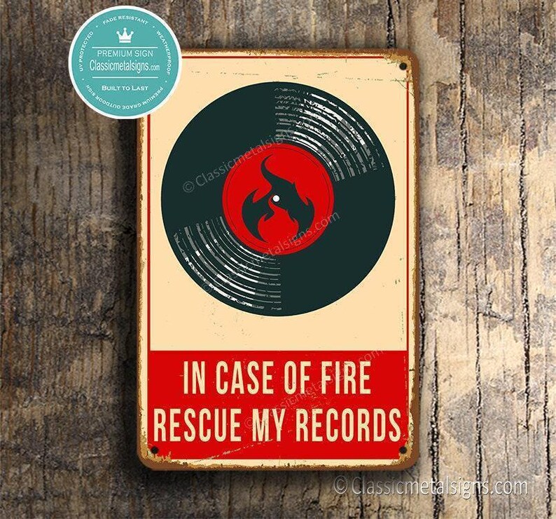 Rescue My Records Sign: Vintage Style Fire Sign, Musician Gift image 2