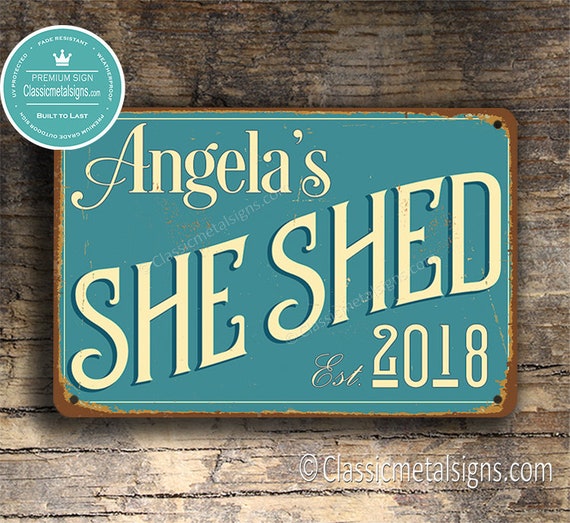 Outdoor Flowers She Shed Sewing Metal Sign Personalized Sewing Machine Vintage Look Wood Look