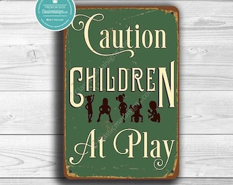 Caution Playground Metal Sign: Children at Play, Yellow Crossing