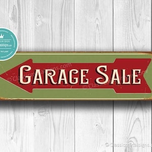 Vintage Style Garage Sale Sign, Directional Arrow, Metal Decor