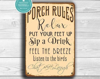 Vintage Porch Rules Sign: for Patios or Entryways, Rustic Outdoor Décor