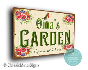Oma's Garden Sign, Rustic Floral Design (Indoor Outdoor Wall Decor)