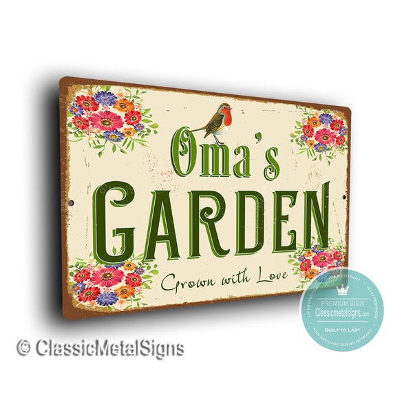 Oma's Garden Sign, Rustic Floral Design (Indoor Outdoor Wall Decor)