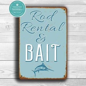 FISHING SIGNS,  Fishing Tackle Signs, Vintage style Rod Rental and Bait Sign, Gift for Fisherman, Ocean Decor, Rod Bait Sign, Fishing sign