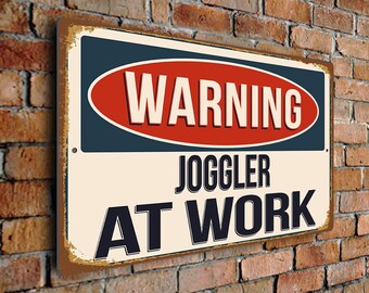 Warning Joggler At Work Sign – Vintage Style Occupation Plaque, Jogging and Juggling Gifts