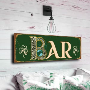 Placa de bar irlandês, decoração de bar irlandês, letras celtas, placa de bar, placa de bar irlandês feita à mão, decoração de bar, presente da Irlanda, placa de parede de bar irlandês, bar