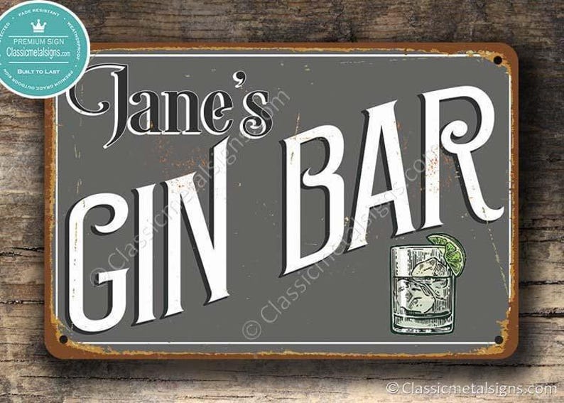 Customizable Gin Bar Sign: Vintage Style Home Bar Decor image 2