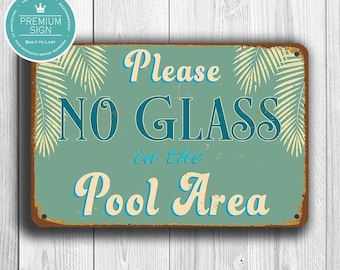 No Glass Pool Sign, Classic Style (Multiple Sizes, Weather Resistant)