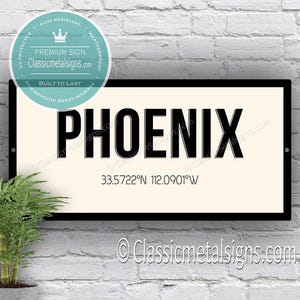 Phoenix Coordinates Sign: Modern City Wall Decor