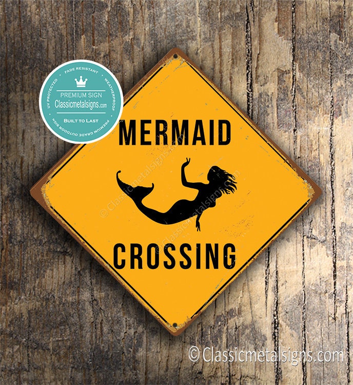 Caution MERMAID CROSSING Metal Sign Wall Decor Caution MERMAID CROSSING Metal Sign Wall Decor