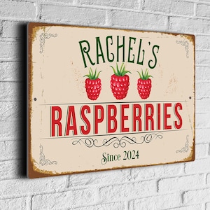 Personalized Raspberries Garden Sign: Vintage Style Outdoor Decor