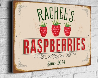 Personalized Raspberries Garden Sign: Vintage Style Outdoor Decor
