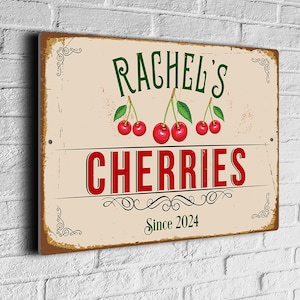 Cherries Garden Sign: Custom Vintage Style - Weather Resistant