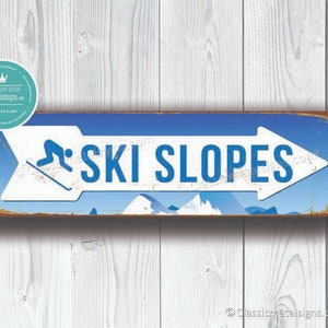SKI SLOPES SIGN, Ski Slopes Signs, Vintage Style Ski Slopes Sign, Ski Signs, Skier Signs, Ski Decor, Directional Ski Slopes Sign, Ski Decor