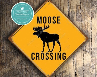 Moose Crossing Warning Sign for Cabins or Trails, Rustic Wildlife Decorative Display