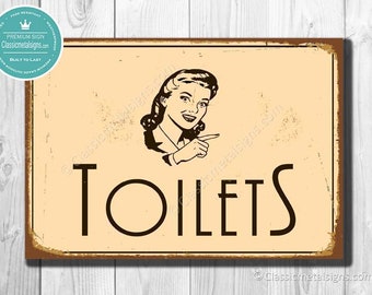 TOILETS SIGN, Toilets Signs, Vintage style Toilets Directional Sign, Toiletdecor, Restroom signs, Customizable Sign, Restroom Decor